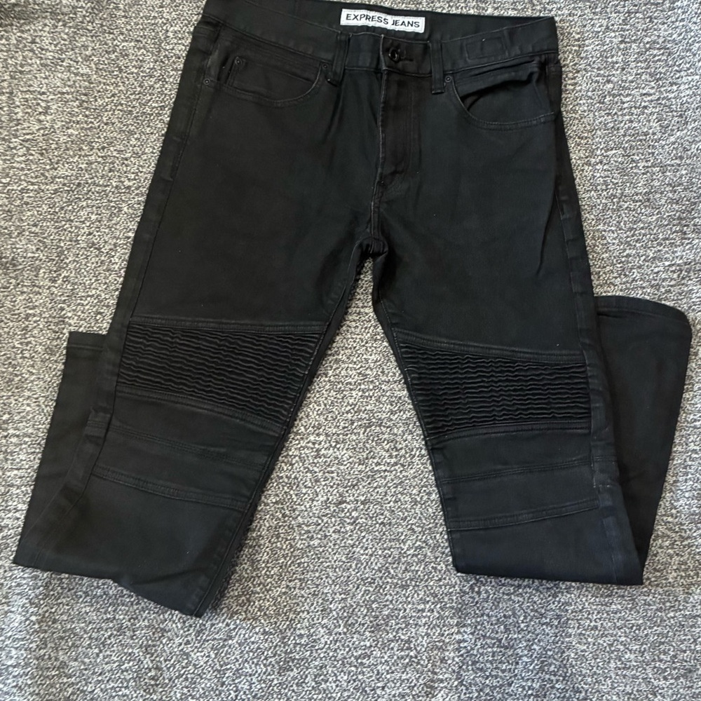 Express Men's Black Skinny Moto Jeans
